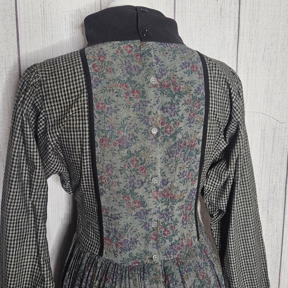 VTG 70s Phool Plaid Floral Embroidered India Rayon Prairie Dress, sz Small - Picture 6 of 8